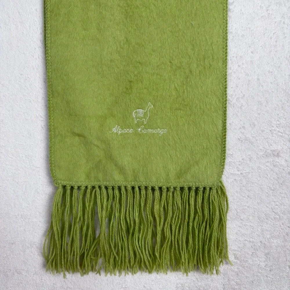 Alpaca Camargo Lime Green Alpaca Wool Fringed Scarf Made in Peru Solid Wrap